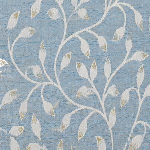Floral Jacquard Curtain Fabric with White Leaf & Gold Accents