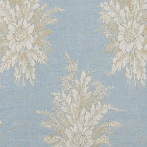 Floral Jacquard Curtain Fabric with White & Gold Accents