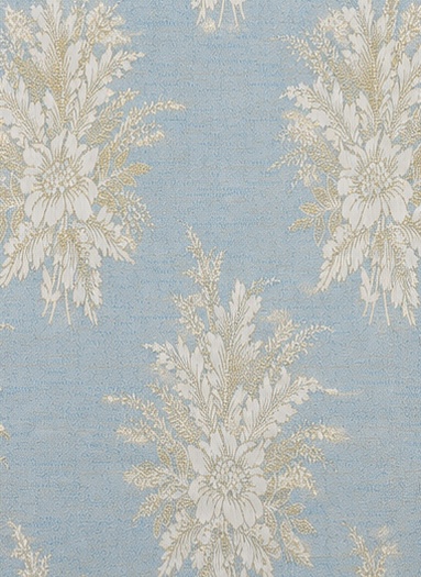 Floral Jacquard Curtain Fabric with White & Gold Accents