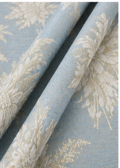 Floral Jacquard Curtain Fabric with White & Gold Accents - Image 2