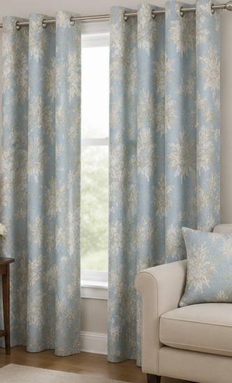 Floral Jacquard Curtain Fabric with White & Gold Accents - Image 4
