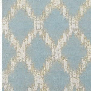 Geometric Jacquard Curtain Fabric with White & Gold Pattern