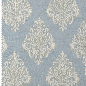 Damask Jacquard Curtain Fabric with White & Gold Ornamental Design