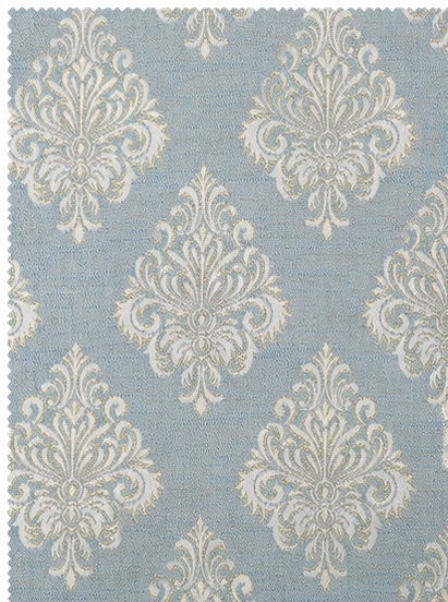 Damask Jacquard Curtain Fabric with White & Gold Ornamental Design