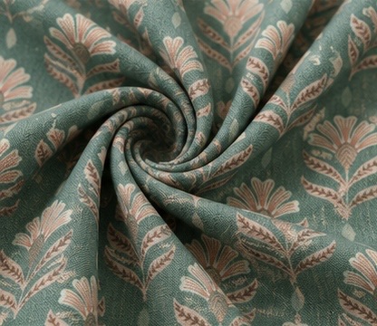 Emerald Floral Motif Curtain Fabric - Image 5