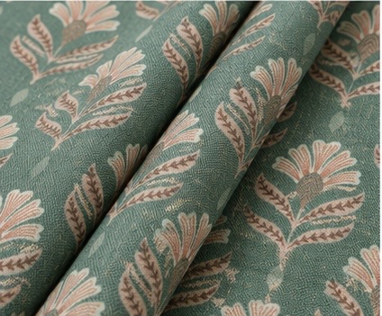 Emerald Floral Motif Curtain Fabric - Image 2