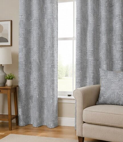 Geometric Textured Silver Grey Curtain Fabric - Image 2